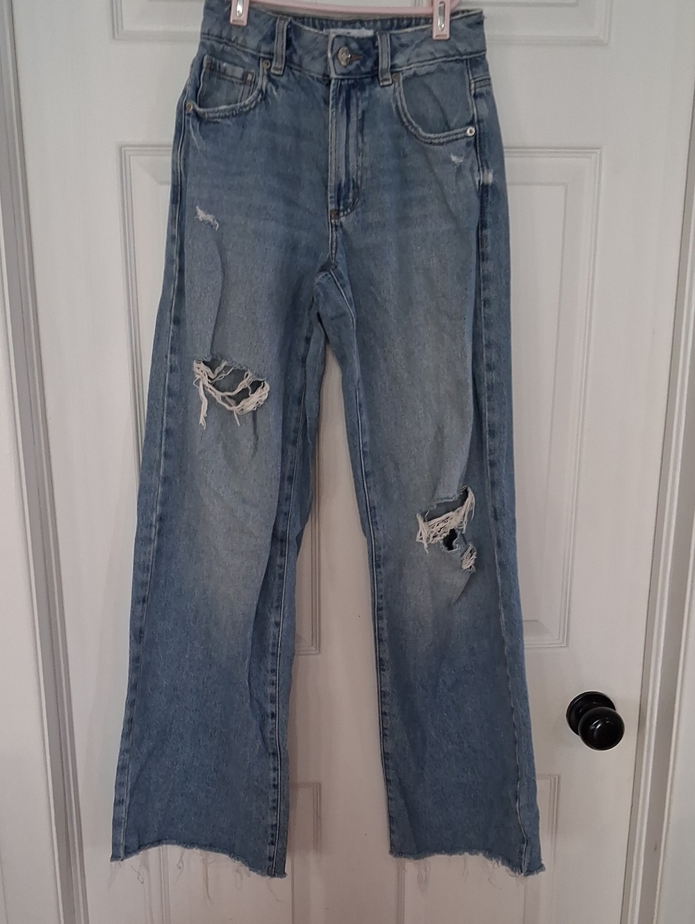 Garage Light Blue Distressed Wide-Leg Jeans